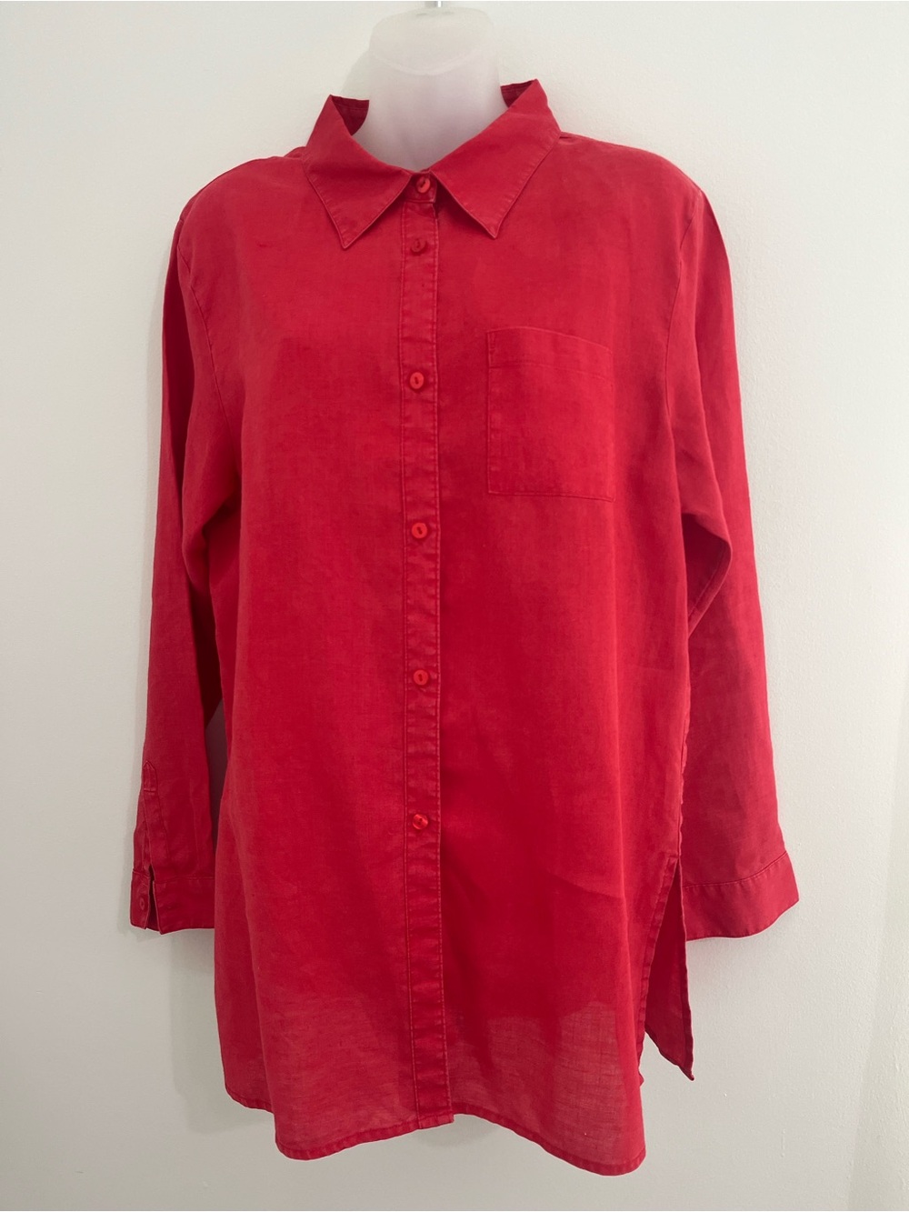 Red Linen Button-Up Shirt